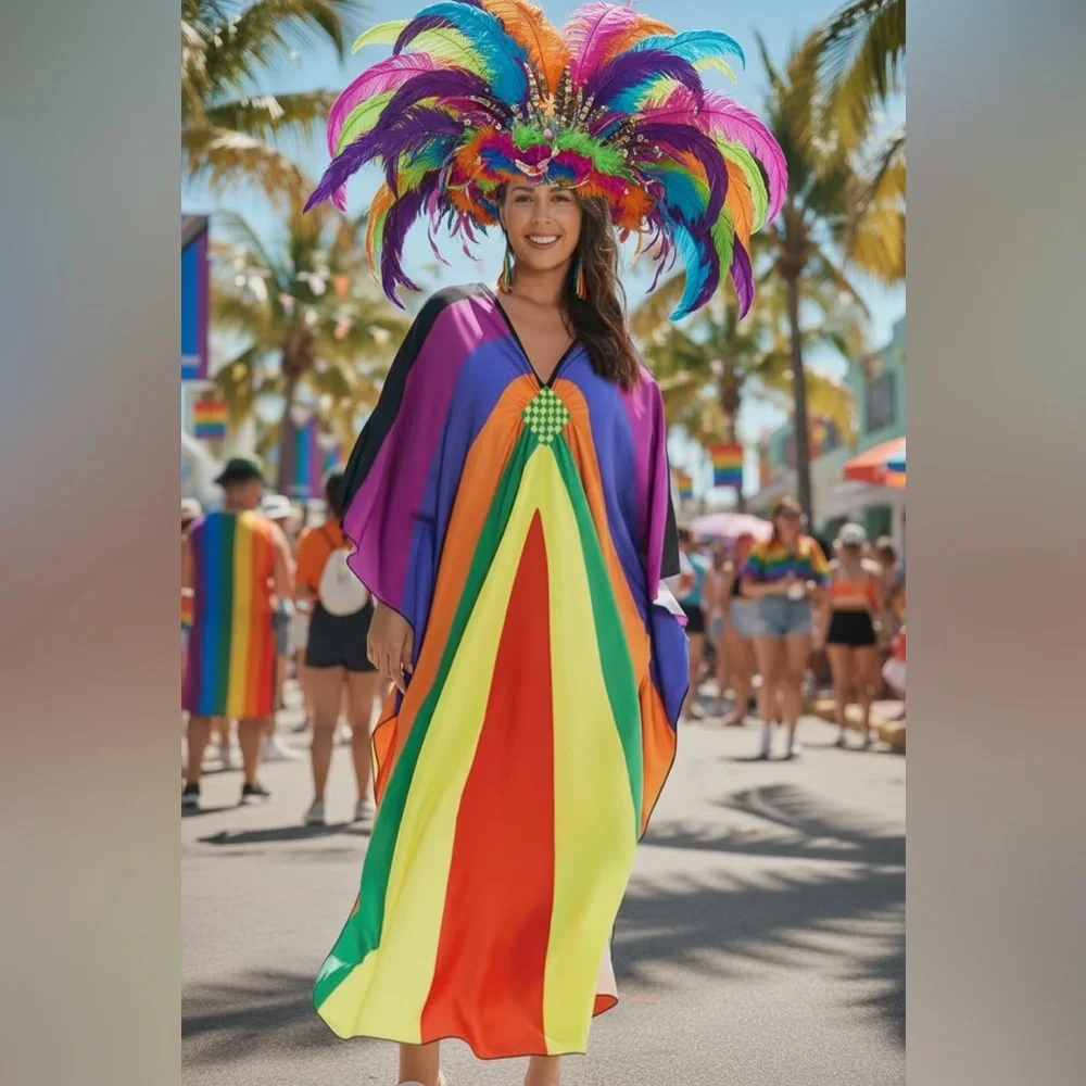 Roper Romp Multicolor Vibrant Rainbow Women’s Kaftan Maxi Dress